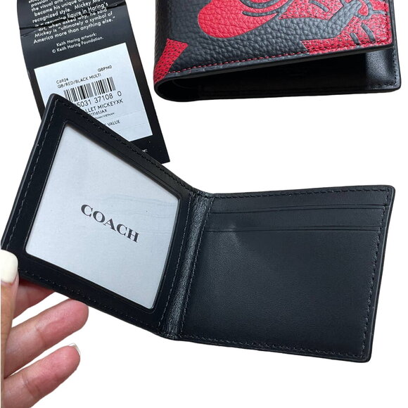 Coach Disney Mickey Mouse X Keith Haring 3 In 1 Wallet Red Black - Picture 11 of 12